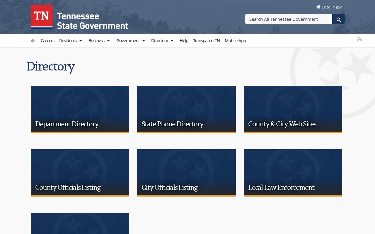 Collierville people directories source showing the Tennessee government directory